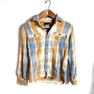 Howler Bros Small Blue Orange Plaid Button Down Long Sleeve Shirt